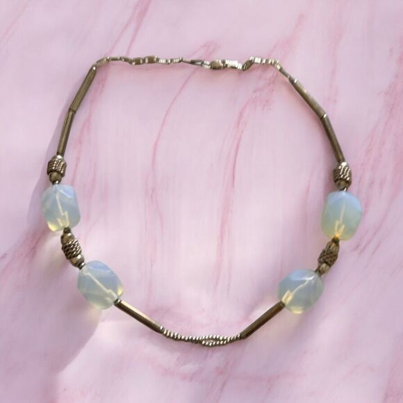 Sterling Silver Faceted Opalite Beaded Necklace Mexico Signed GAOI 18” 45g - Picture 3 of 12